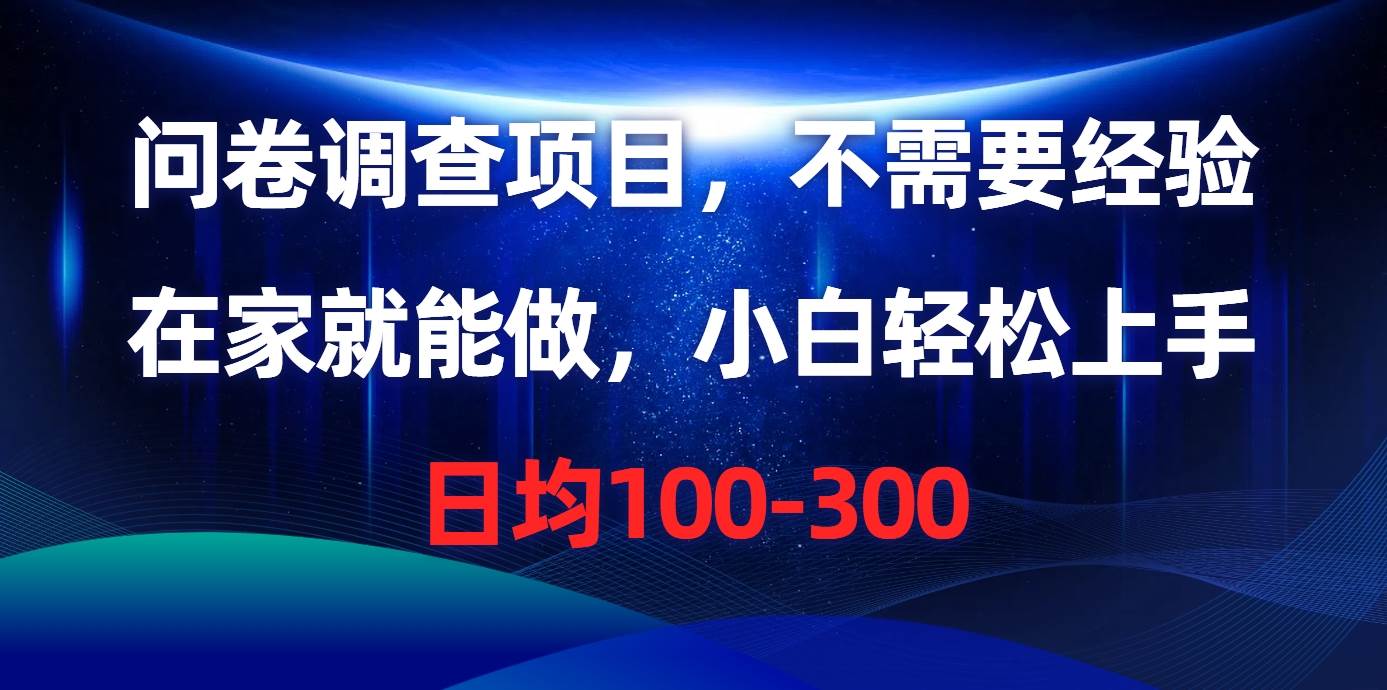 问卷调查项目，不需要经验，在家就能做，小白轻松上手，日均100-300-六道网创